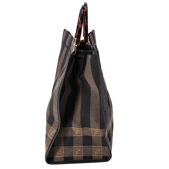 FENDI Sunshine Shopper Tote Bag 8BH372 Dark Brown Black Jacquard Leather - Picture 8 of 8